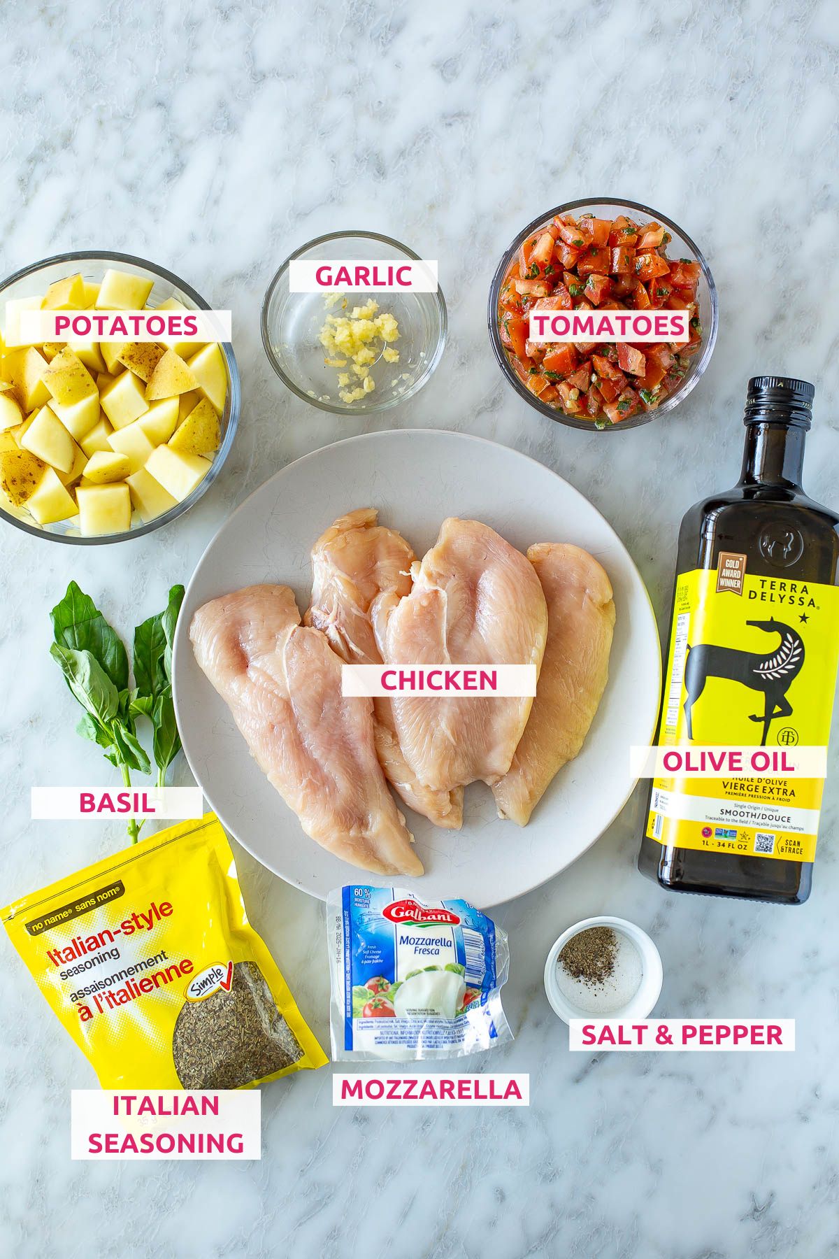 Sheet pan chicken bruschetta ingredients
