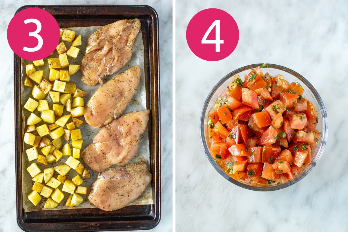 Sheet pan chicken bruschetta steps 3-4