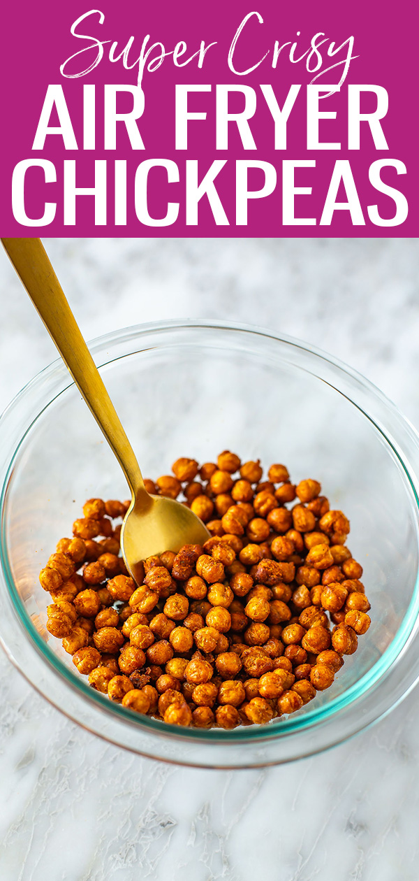 These Crispy Air Fryer Chickpeas are the best! You'll love how easy they are to make—learn how to use them in salads, bowls, wraps and more. #airfryer #chickpeas