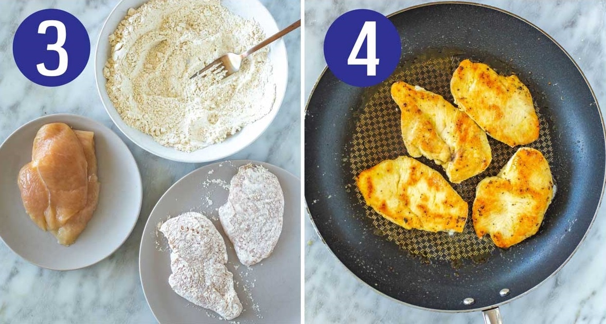 Steps 3 and 4 for making lemon pepper chicken