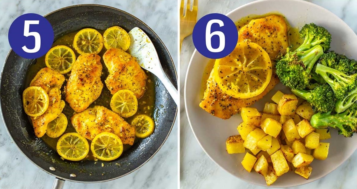Steps 5 and 6 for making lemon pepper chicken