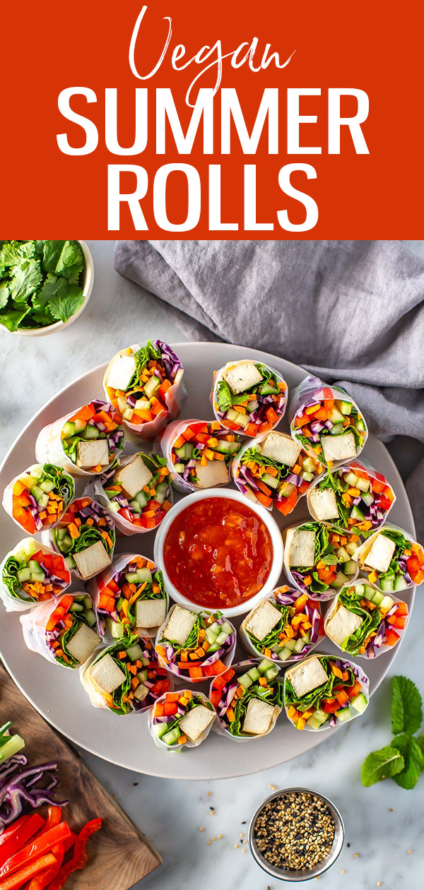 These Vegan Summer Rolls are a light and fresh no-cook lunch idea—they're filled with lots of flavourful herbs and veggies! #summerrolls #vegan