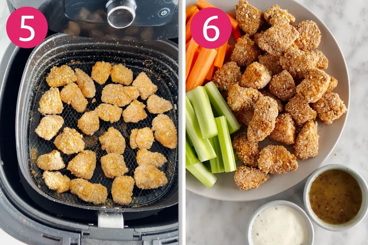 Steps 5 and 6 for making air fryer chicken nuggets