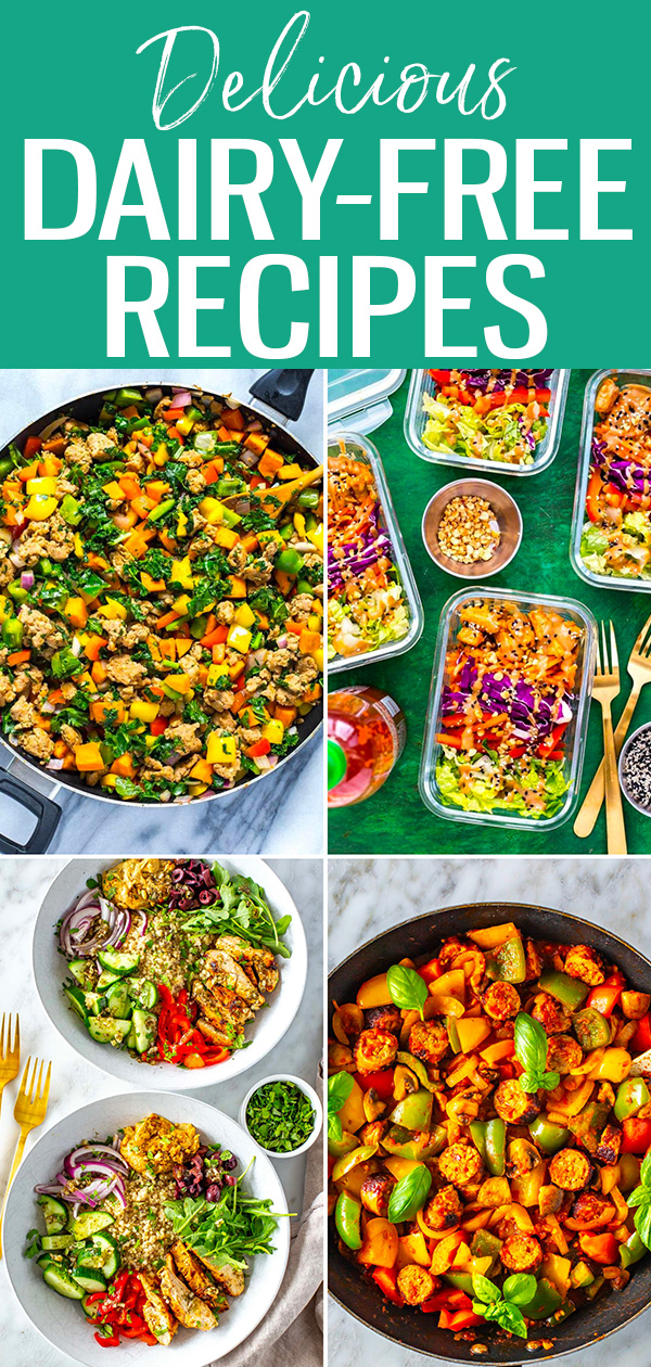 You won't believe all these easy and delicious recipes are dairy-free! This roundup includes breakfasts, lunches, and kid-friendly dinners. #dairyfree #recipes