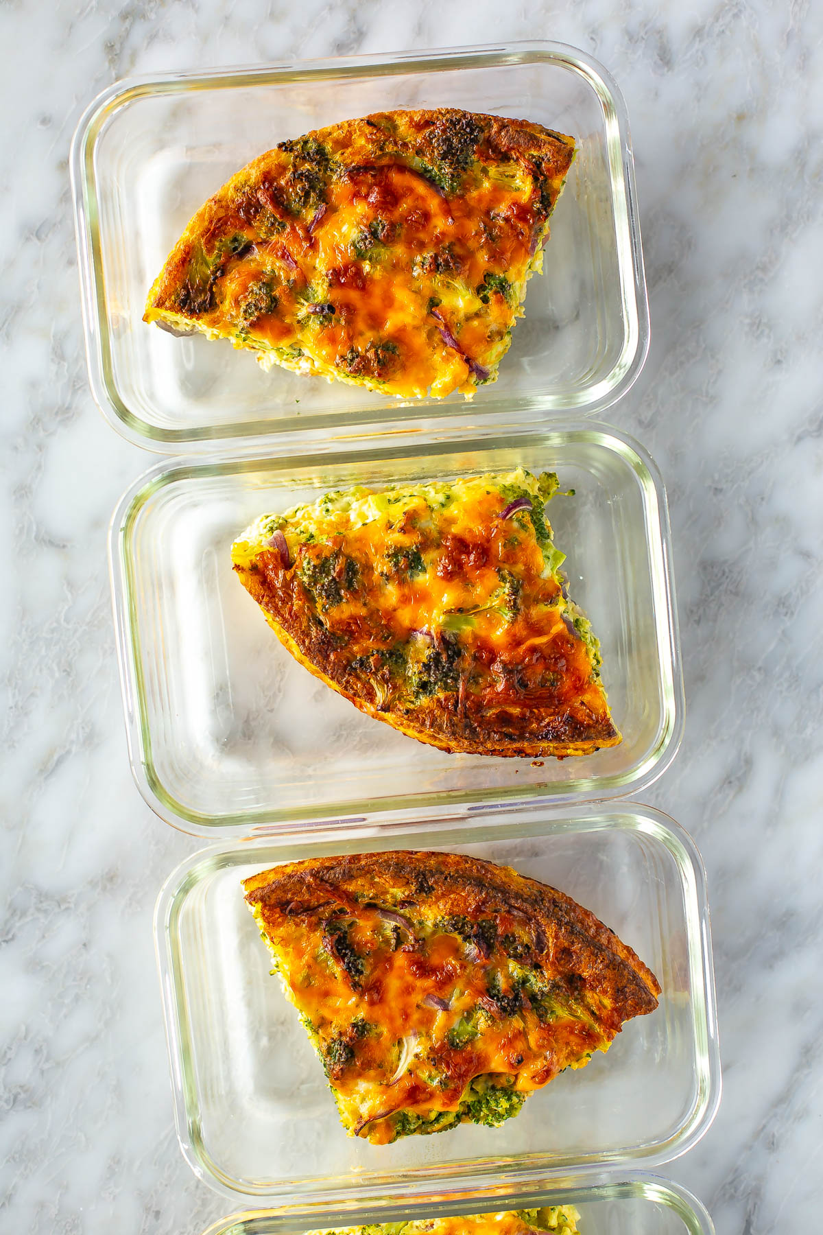 Broccoli Cheddar Quiche in meal prep containers