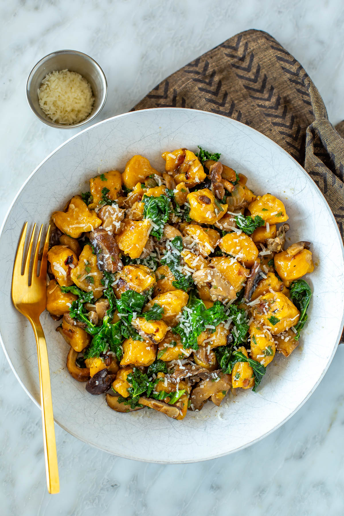 A plate of butternut squash gnocchi.