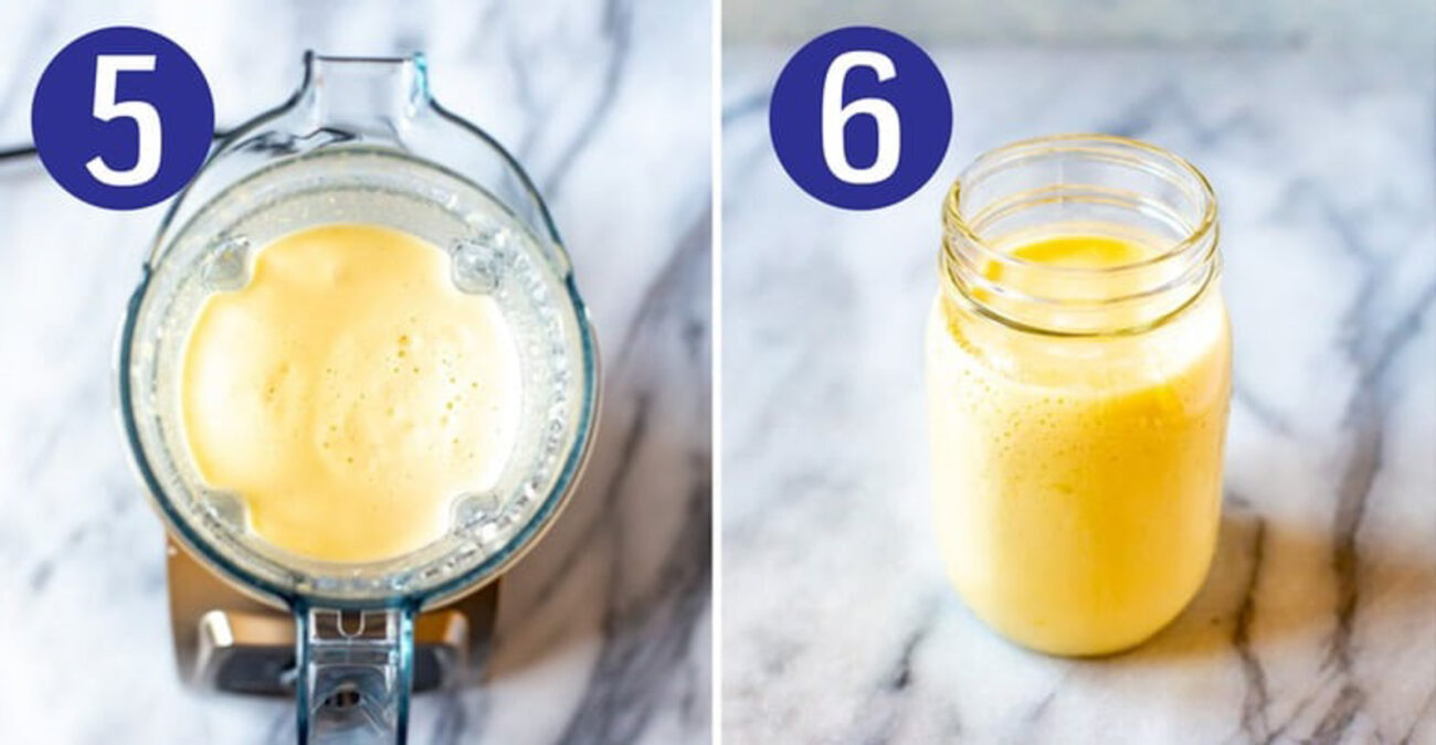 Steps 5 and 6 for making protein shakes: Blend until smooth then serve and enjoy.