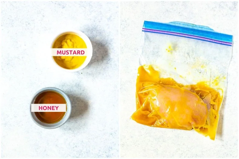 Ingredients for honey mustard marinade: honey and mustard