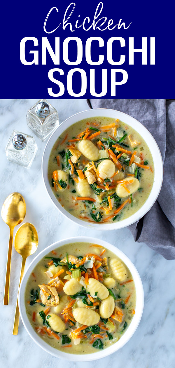 This Olive Garden Chicken Gnocchi Soup is so creamy and comforting! It's an easy healthy one-pot recipe that'll become your new favourite. #gnocchisoup #olivegarden