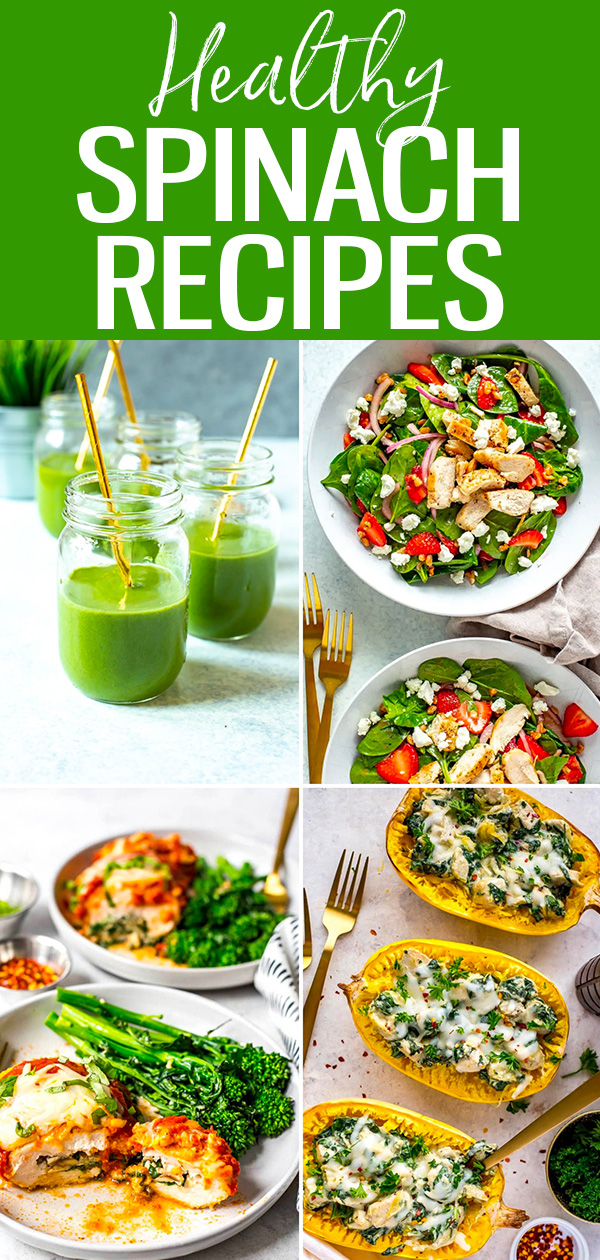 These Healthy Spinach Recipes are an easy way to get your greens in! Make everything from tasty breakfasts to delicious dinners. #spinach #recipes