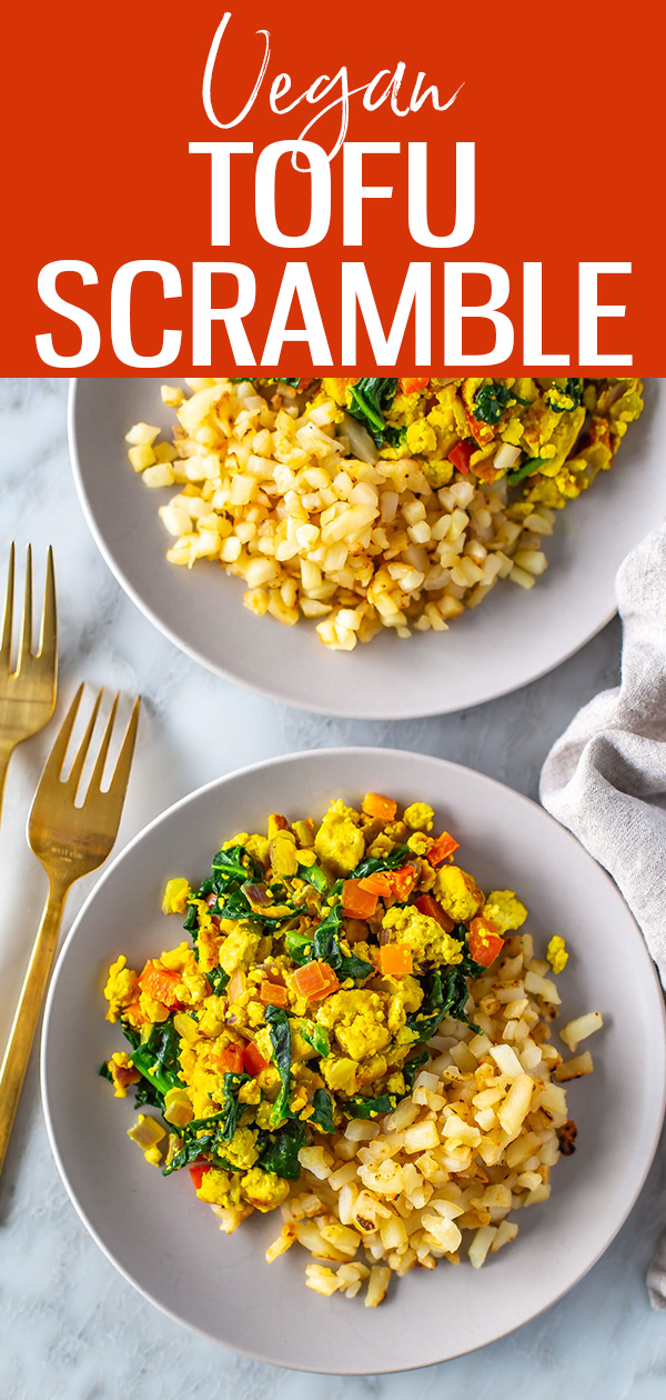 This vegan Tofu Scramble is the best alternative to scrambled eggs! It's a quick and easy breakfast made in one pan and loaded with veggies.  #tofuscramble #breakfast #vegan