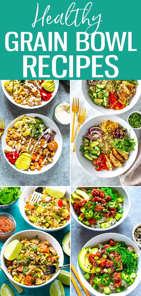 These are the best grain bowl recipes on the internet! Use your favourite grains like rice, quinoa and farro to make these meal prep lunches. #grainbowls #healthyrecipes