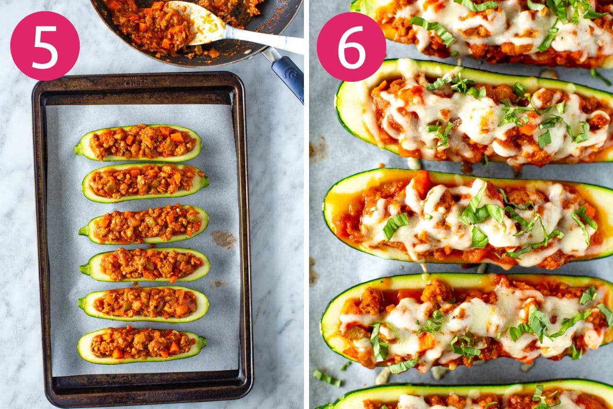 Steps 5 and 6 for making Italian zucchini boats