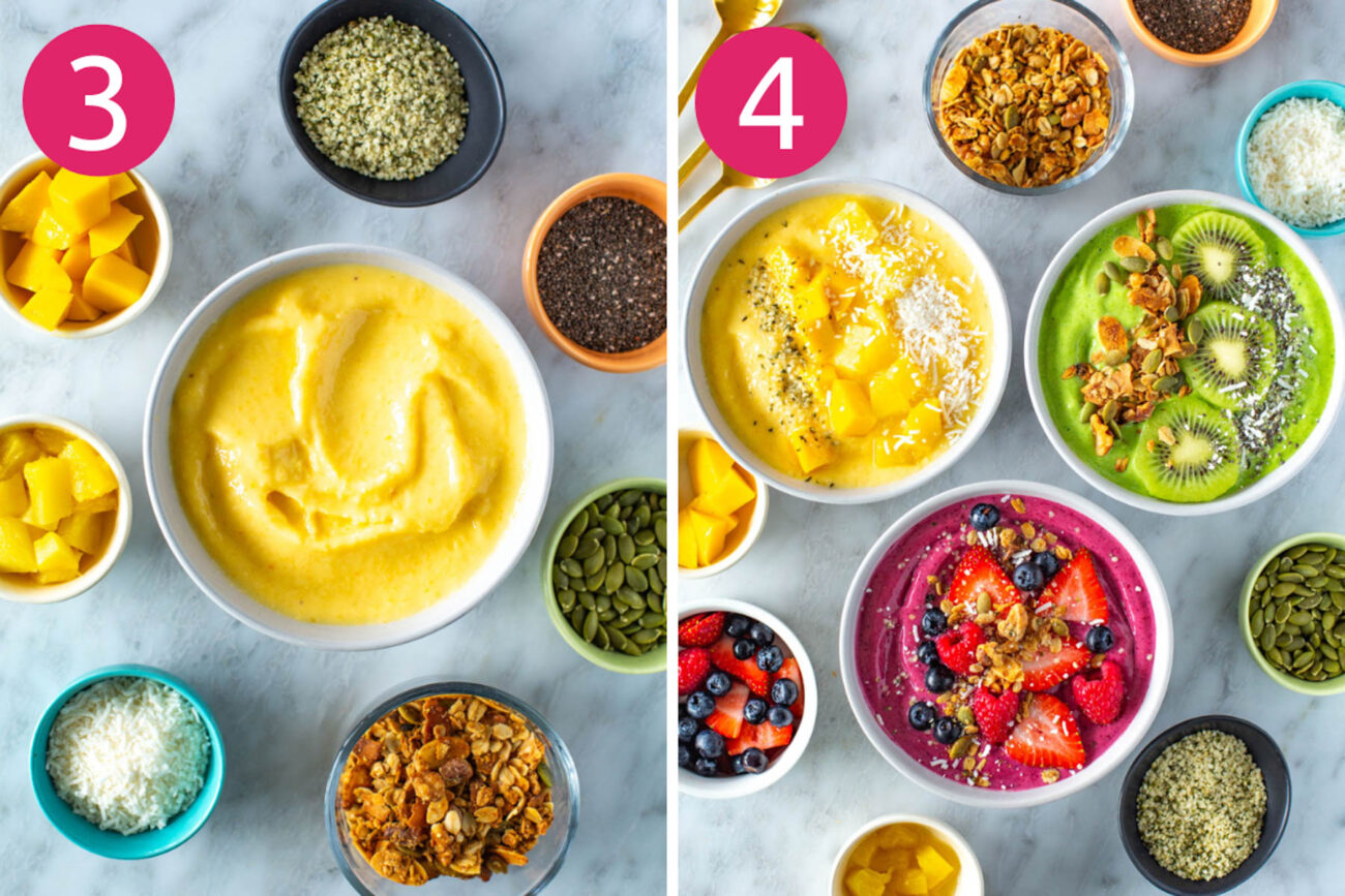 Ingredients for smoothie bowls: Add toppings and serve.