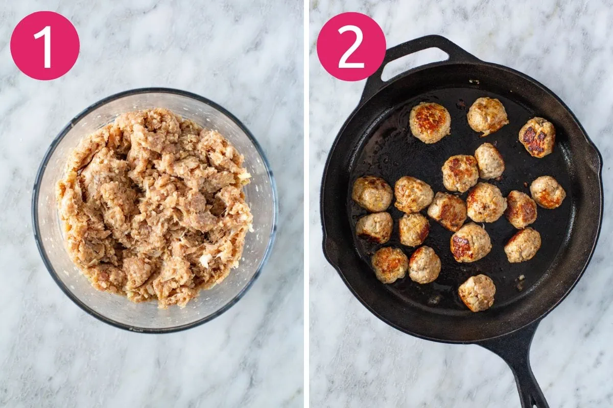 Steps 1 and 2 for making chicken parmesan meatballs