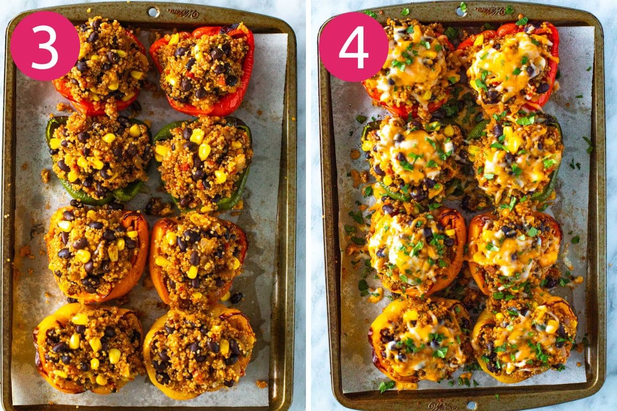 Steps 3 and 4 for vegetarian stuffed peppers