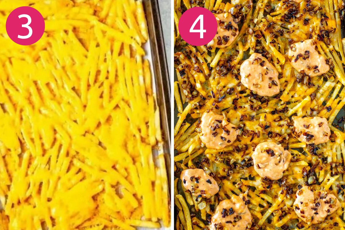 Steps 3 and 4 for making animal style fries