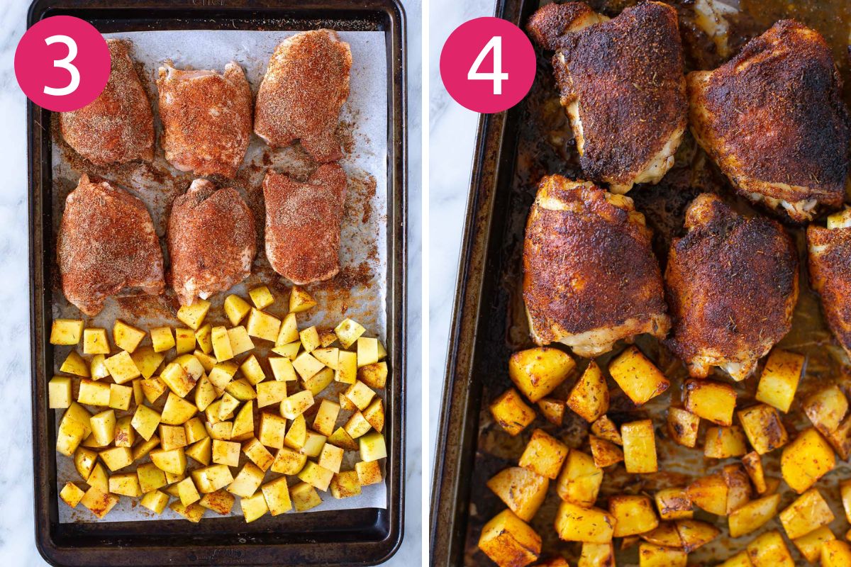 Steps 3 and 4 for making baked chicken thighs