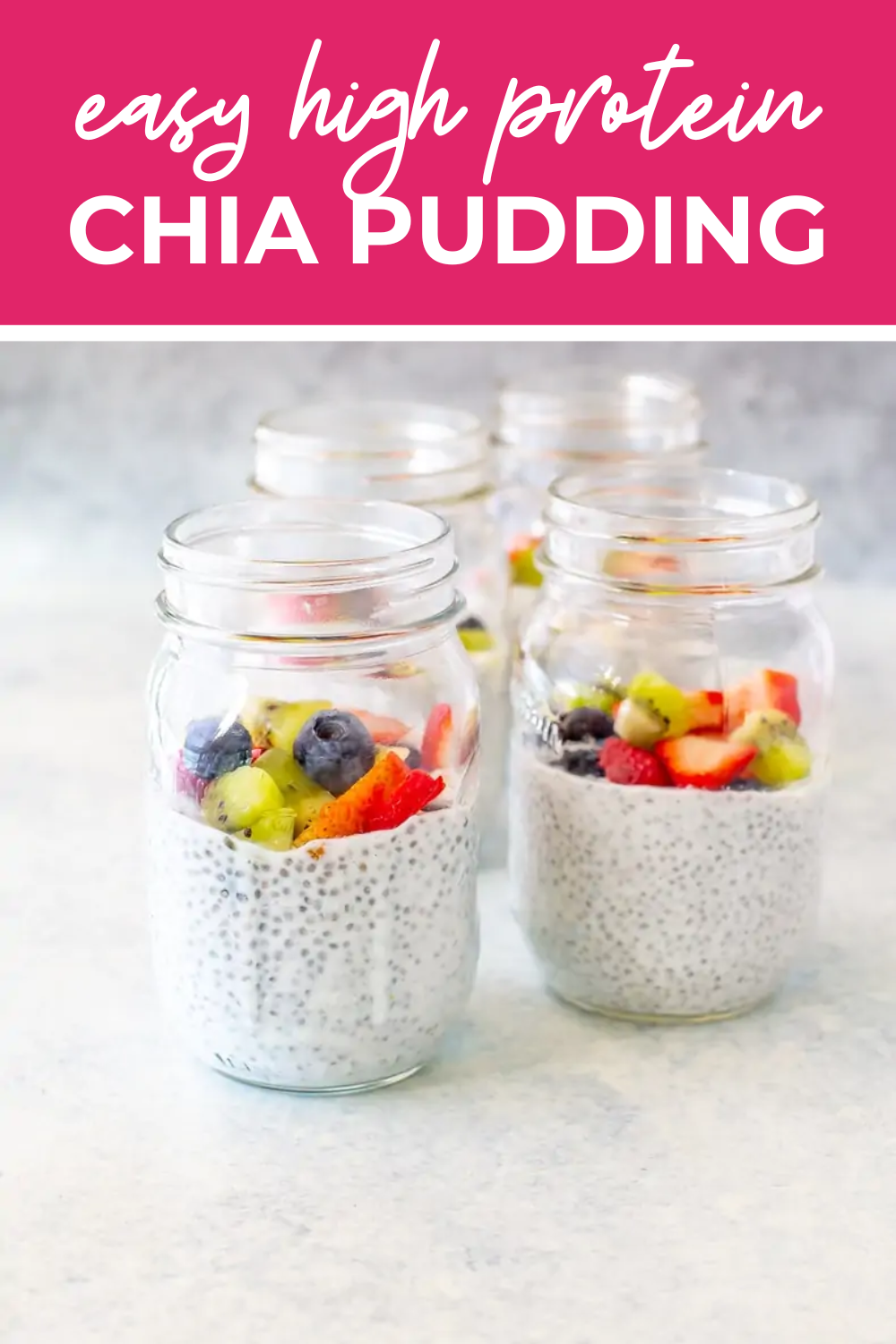 4 chia puddings in mason jars.