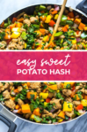 Pan full of sweet potato hash ready to serve