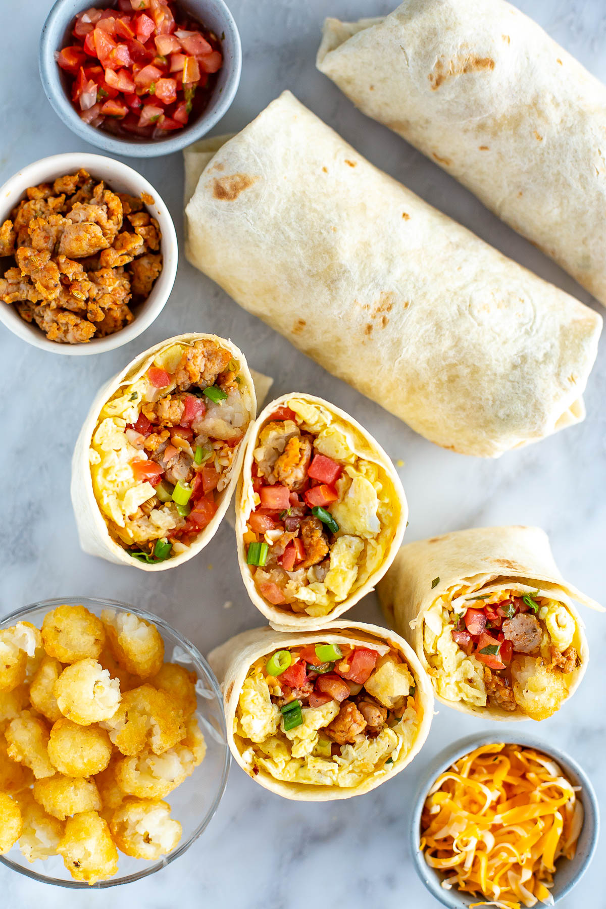 overhead shot of breakfast burrito 1