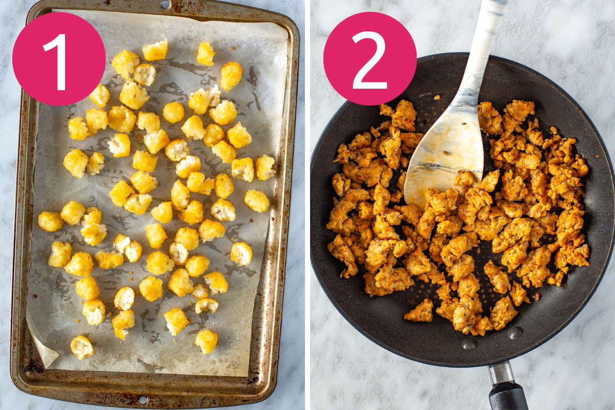 Breakfast burrito collage step 1 & 2