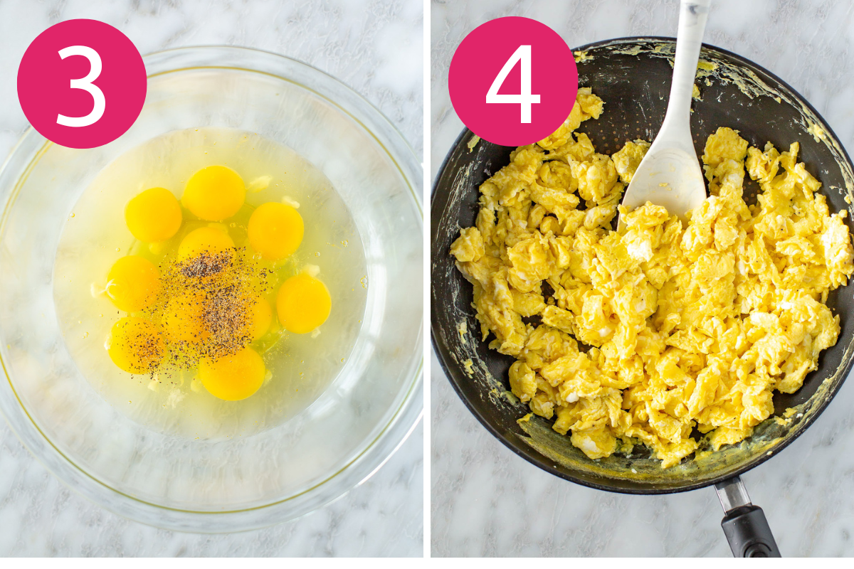 Breakfast burrito collage step 3 & 4