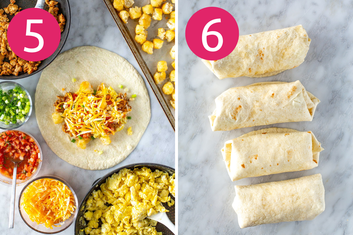 Breakfast burrito collage step 5 & 6
