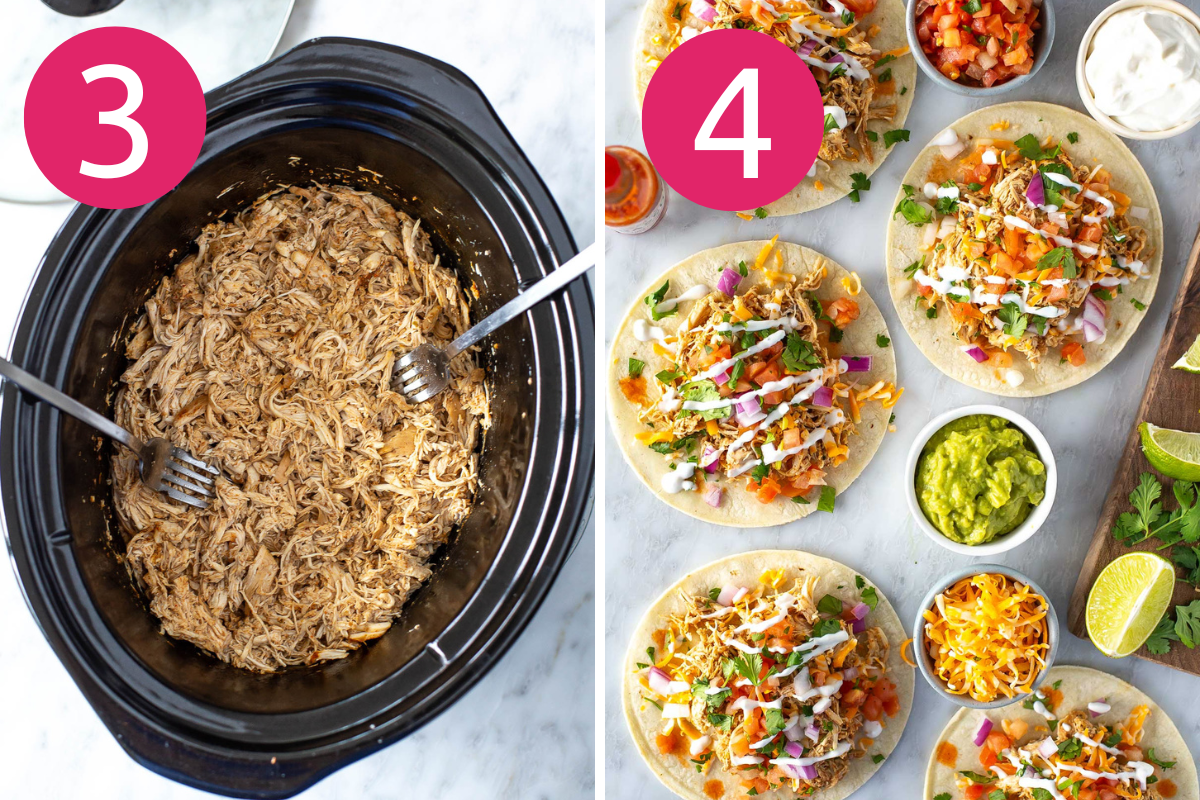 step 3 and 4 shots of slow cooker shredded chicken