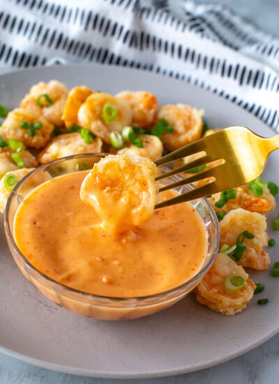 side shot of bang-bang sauce with shrimp 1