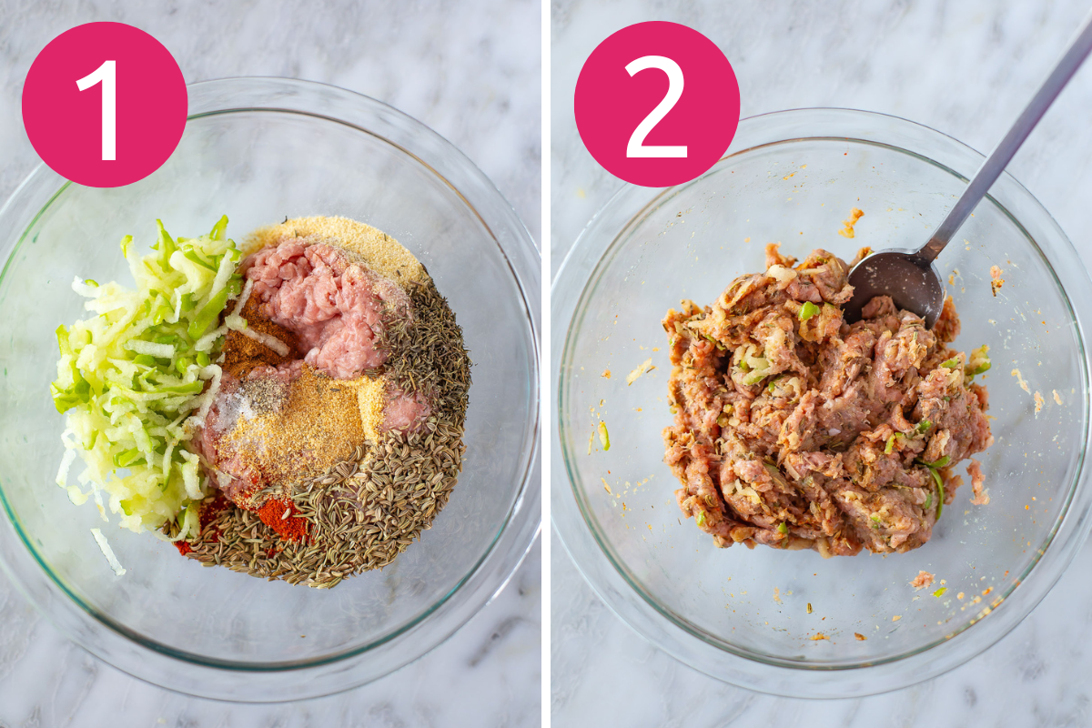 Collage image of Easy Chicken Apple Sausage step 1 & 2.
