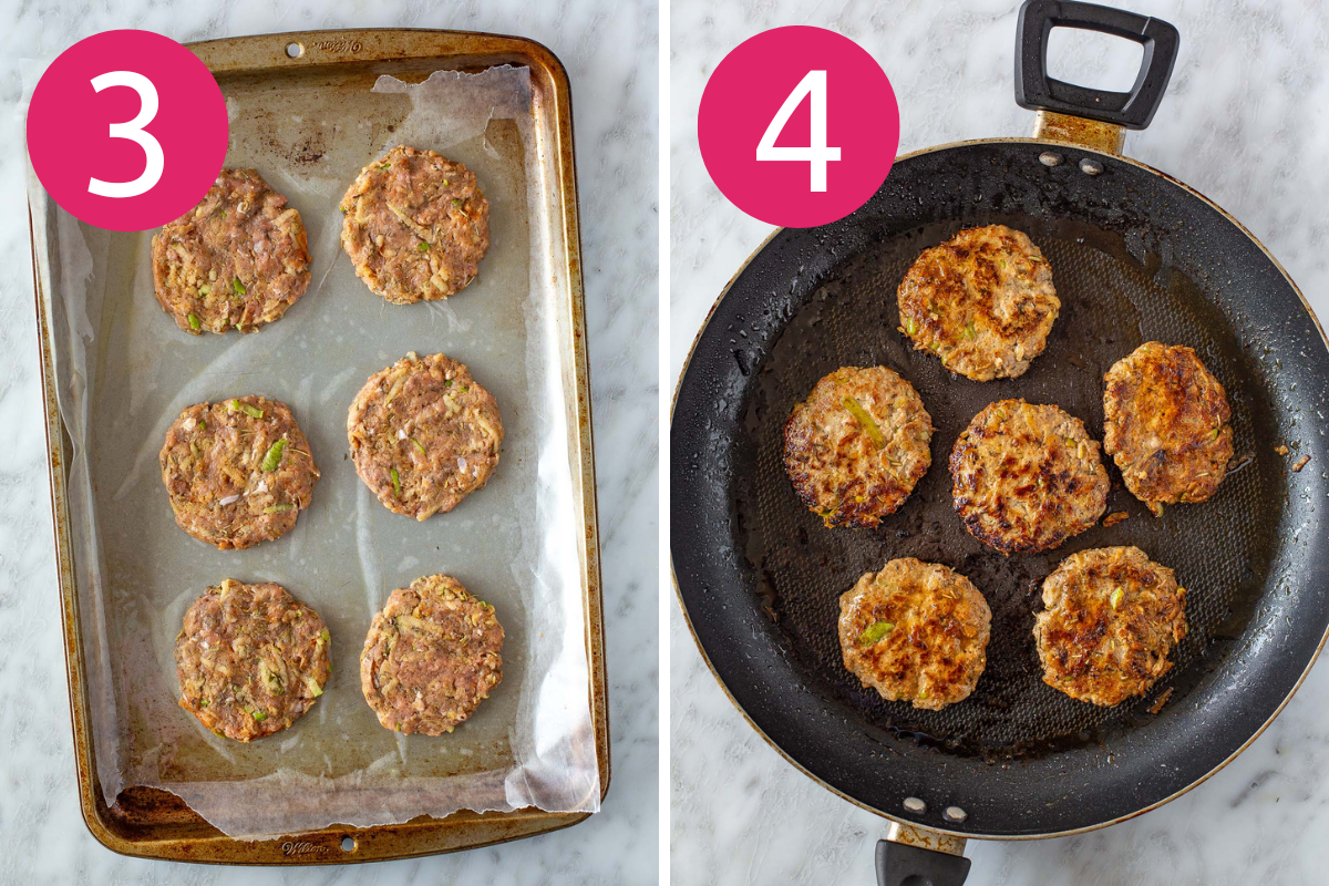 Collage image of Easy Chicken Apple Sausage step 3 & 4.