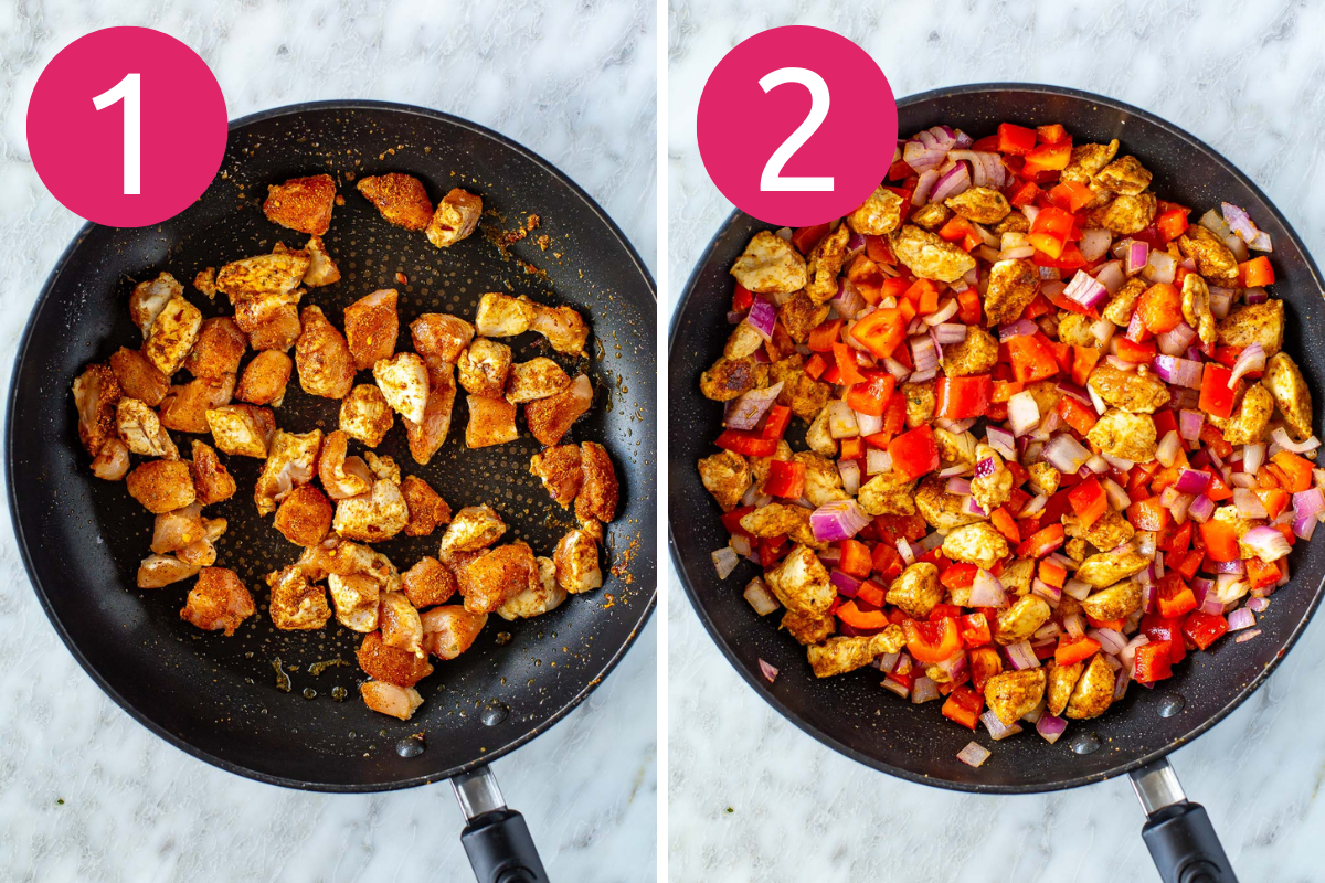 Collage image of Easy Sheet Pan Quesadillas step 5 & 6.