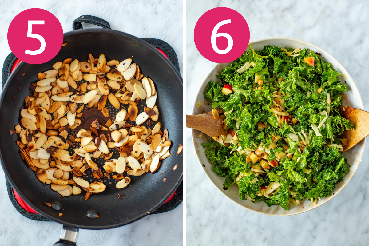 Collage image of Kale Crunch Salad step 5 & 6.