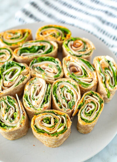 overhead shot of plated dish called turkey roll ups