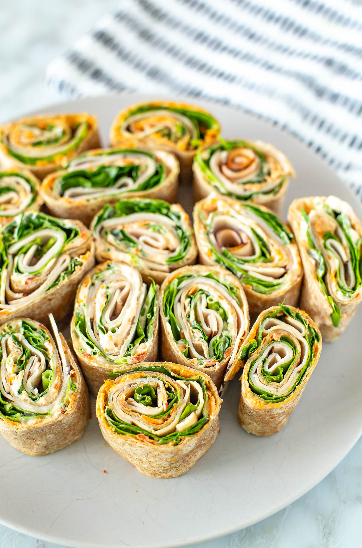overhead shot of plated dish called turkey roll ups