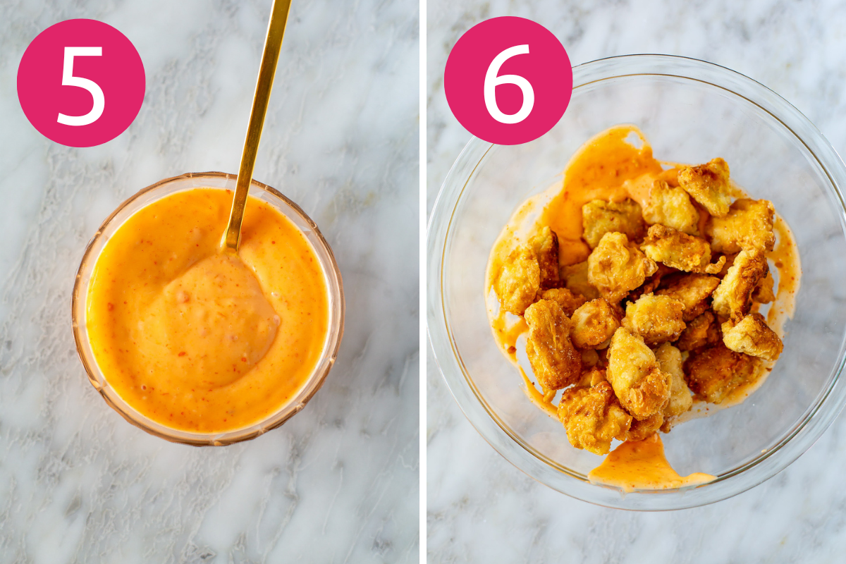 Collage image of Bang Bang Chicken step 5 & 6.