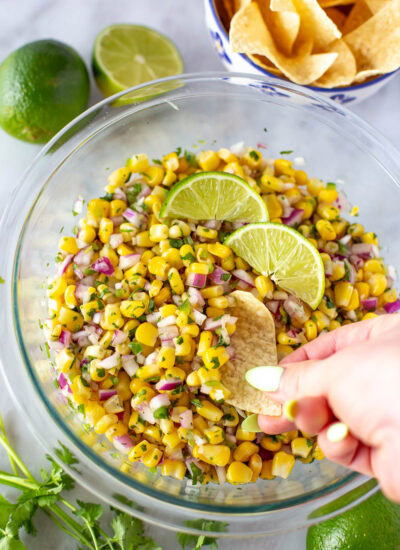 overhead shot of the dish called chipotle corn salsa 3