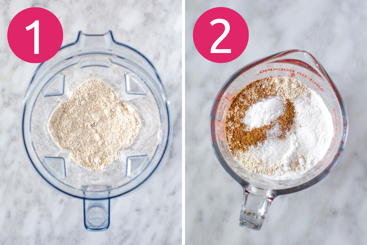 Collage image of Pumpkin Protein Muffins step 1 & 2.