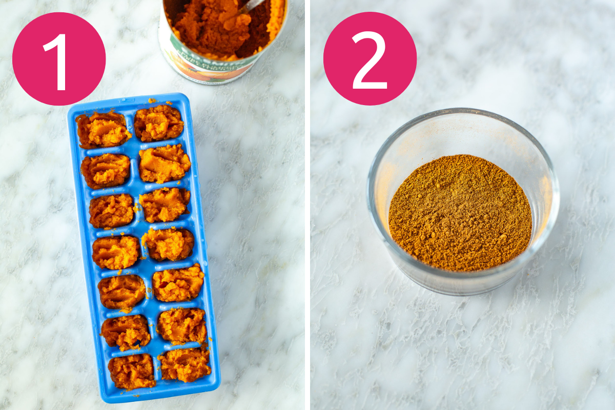 Collage image of Pumpkin Spice Protein Shake step 3 & 4.