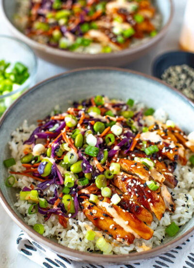 Side shot of a Teriyaki Bowl with another blurred in the background.