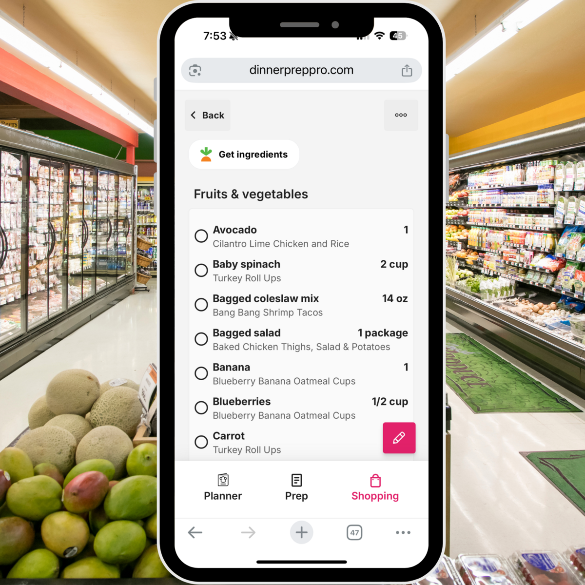 5 Dinner prep pro grocery list screenshot