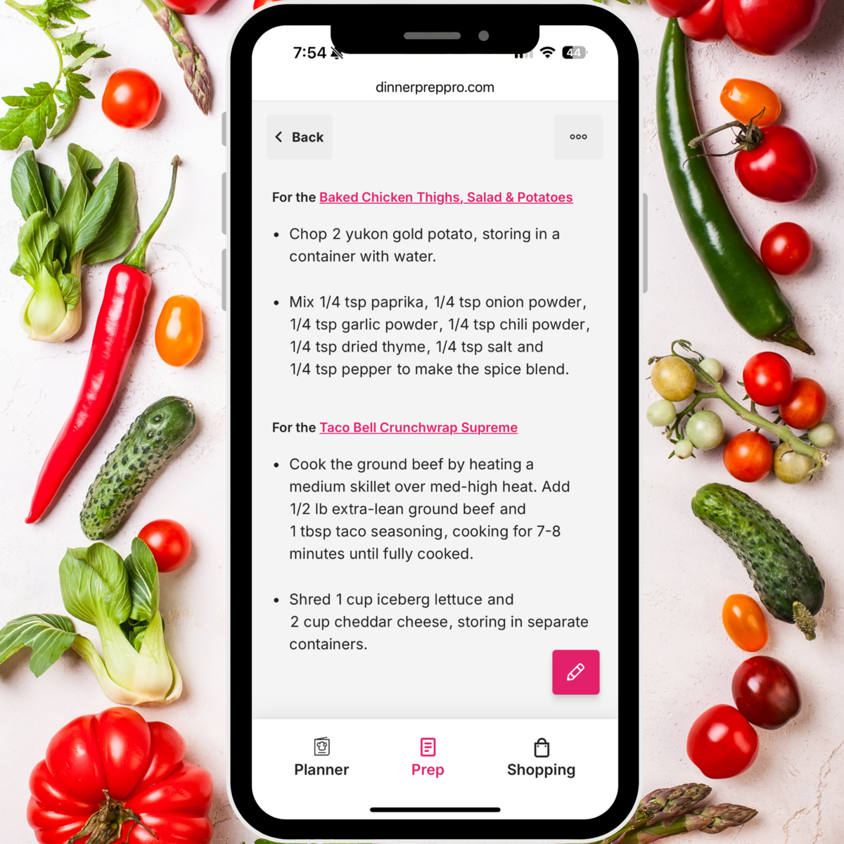 6 Dinner prep pro prep checklist screenshot