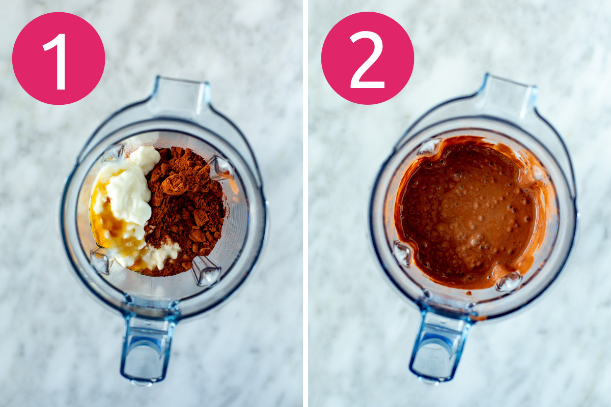 Collage image of High Protein Chocolate Mousse step 1 & 2.