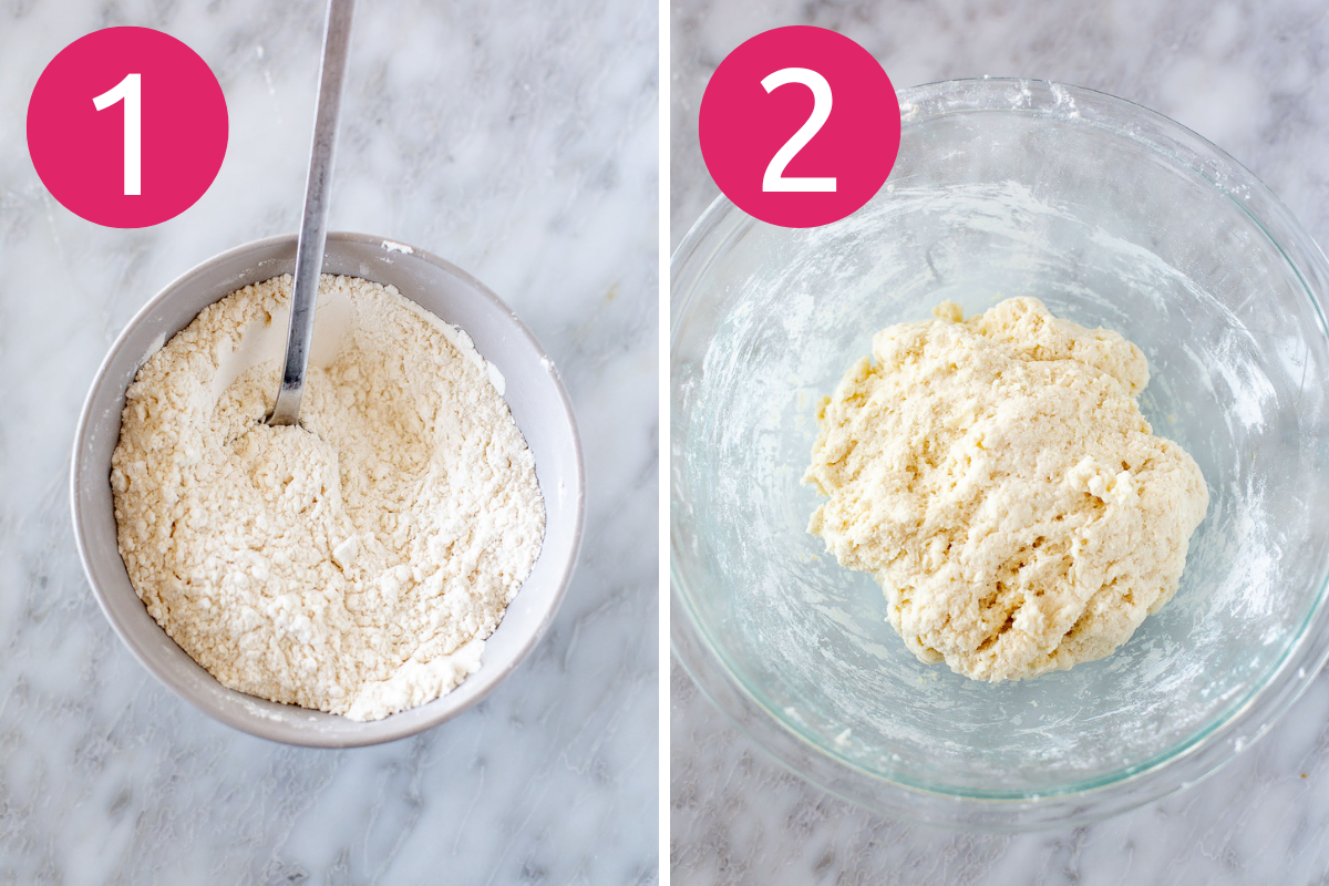 Collage image of High Protein Pizza (33g protein!) step 1 & 2.