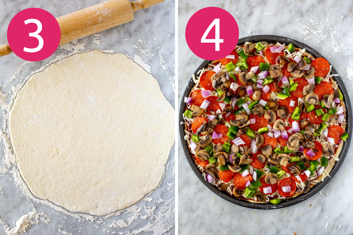 Collage image of High Protein Pizza (33g protein!) step 3 & 4.