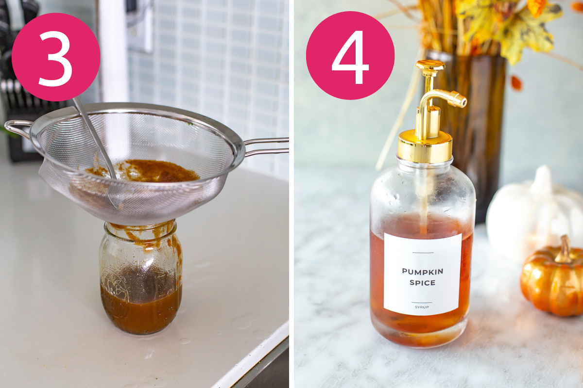 Collage image of Iced Pumpkin Spice Latte step 3 & 4.