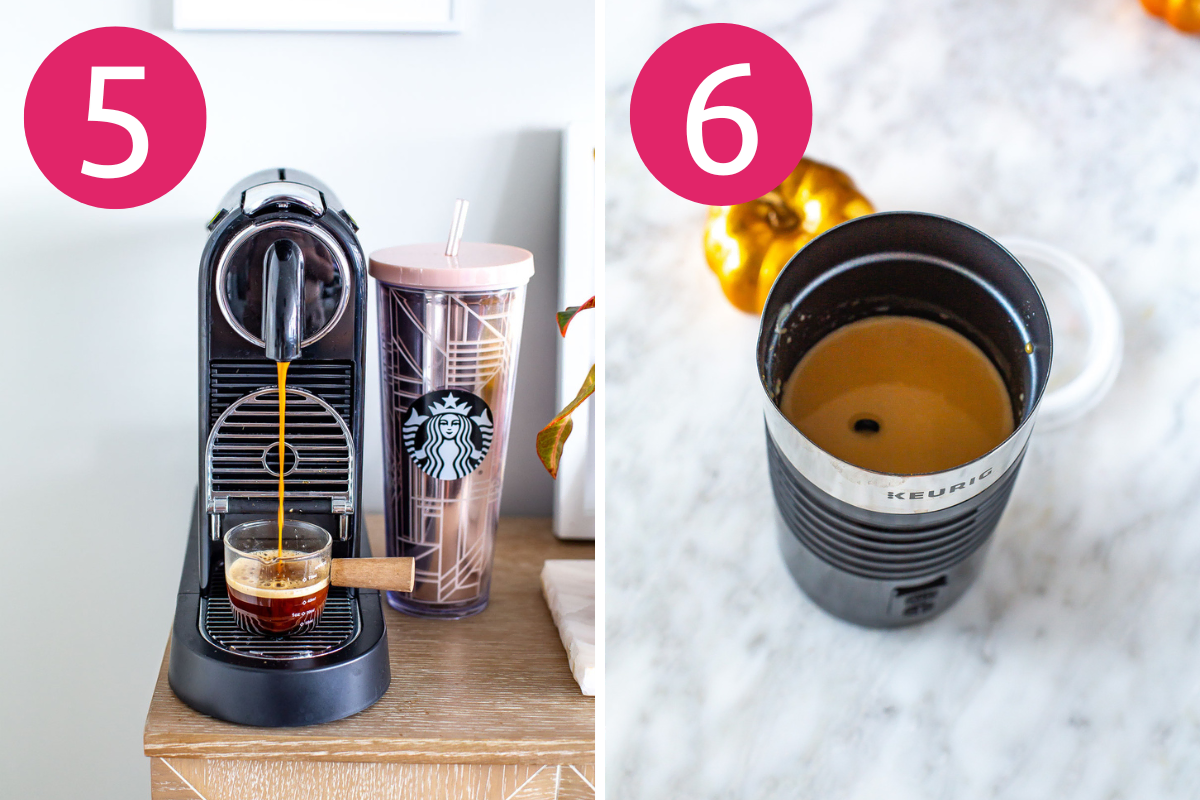 Collage image of Iced Pumpkin Spice Latte step 5 & 6.