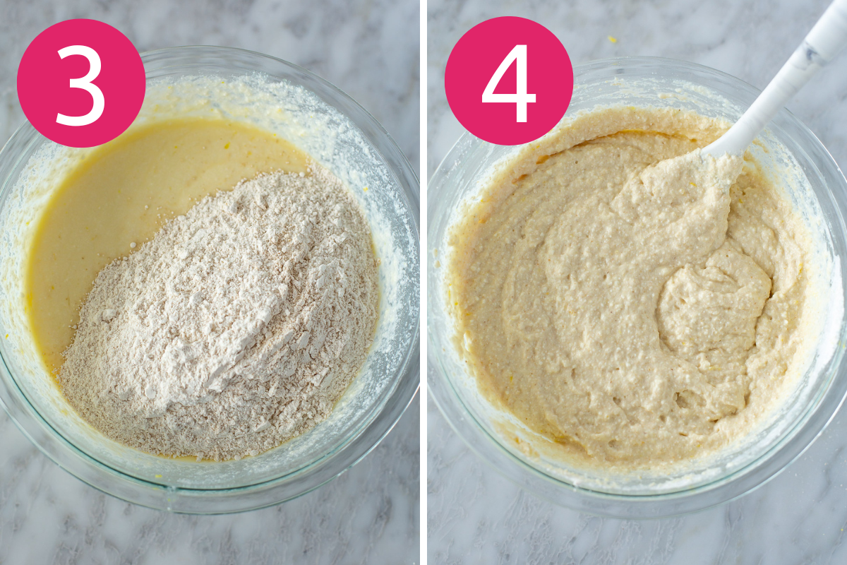 Collage image of Lemon Ricotta Pancakes (High Protein) step 3 & 4.