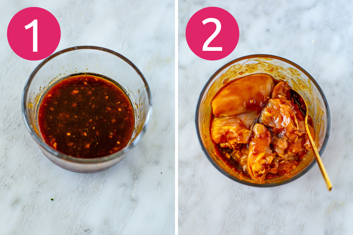 Collage image of Easy Teriyaki Bowl step 1 & 2.
